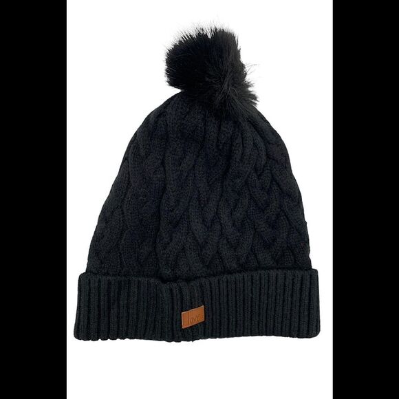 Peace Love World Accessories - Peace Love World Sweater Hat with Pom Pom Black
